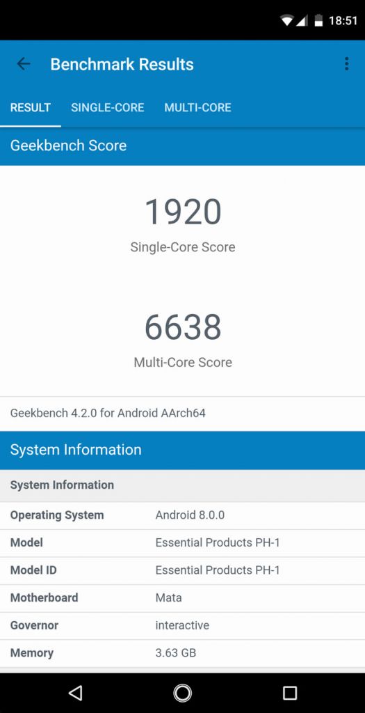 Essential Phone PH-1 GeekBenchmark