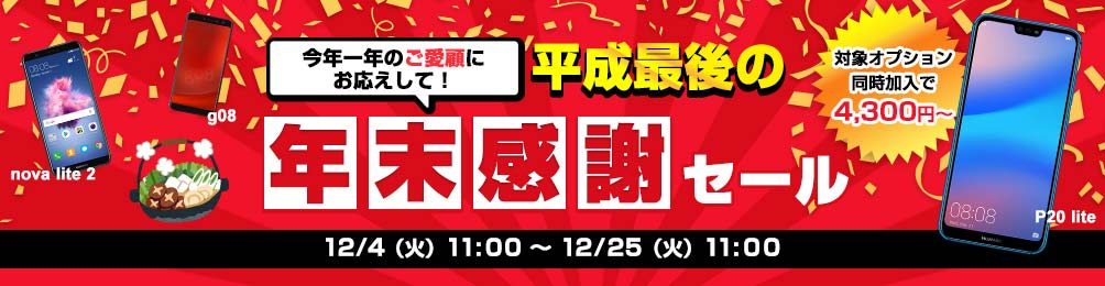 OCN モバイル ONE 平成最後の年末感謝セール